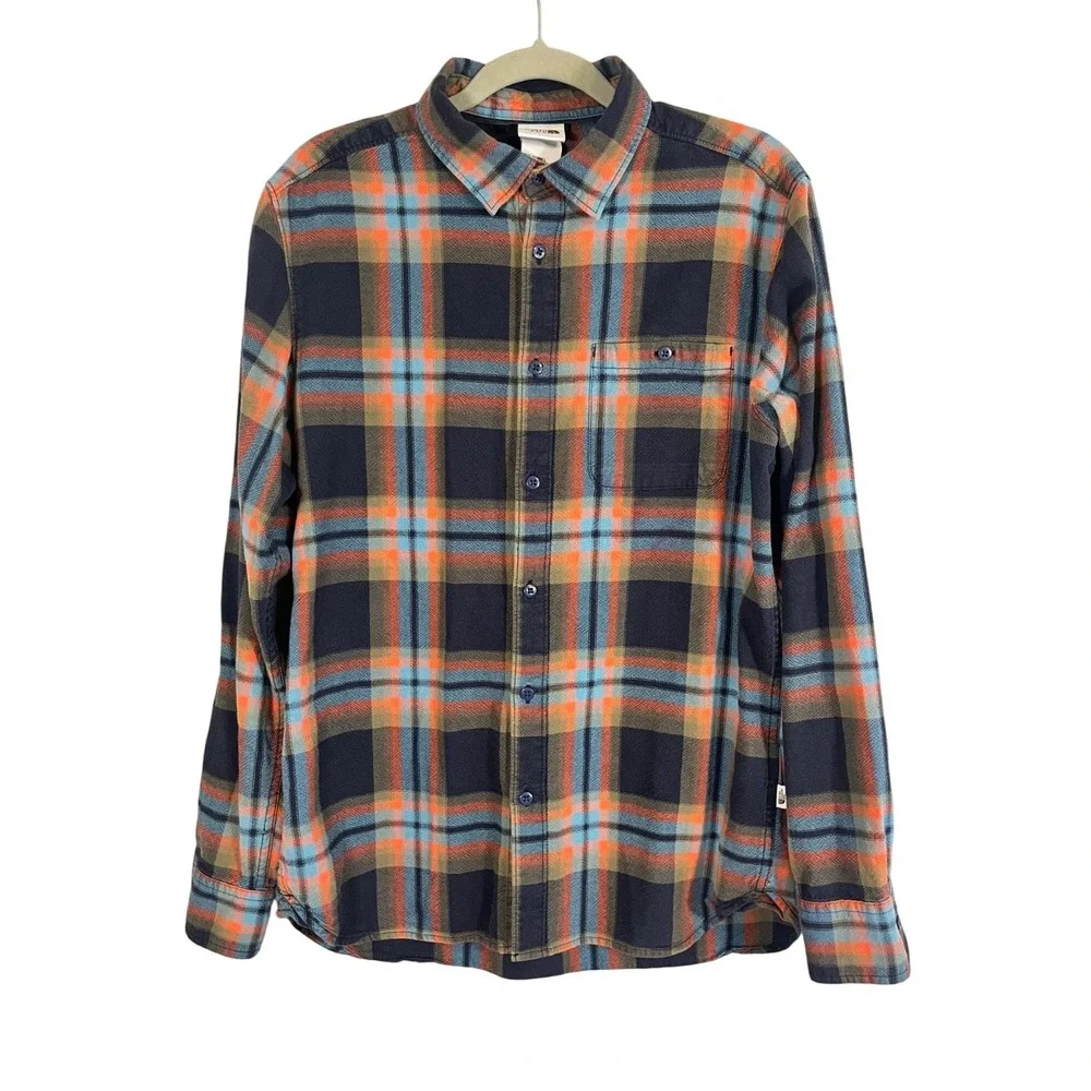 North‎ Face Flannel Check Shirt M Orange Plaid Lumberjack Outdoor Grunge Skater